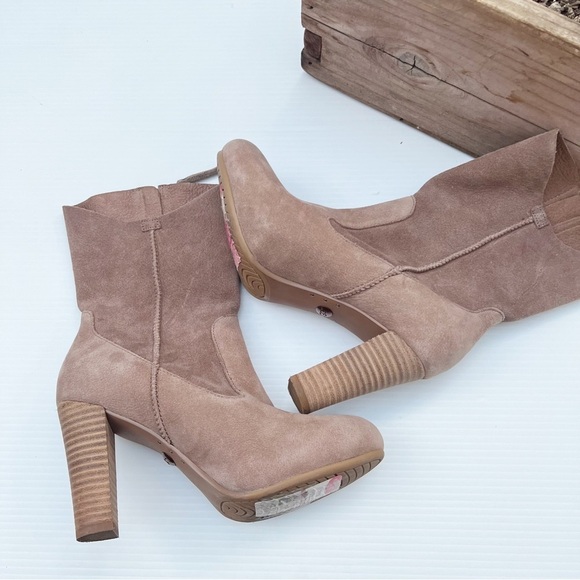 UGG- Athena Suede Leather Stacked Heel Boots Size 5 - Picture 10 of 13